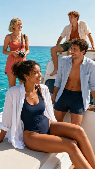 Last Summer at Sea: Naomi, Luca, Chloe and Finn share a sunny moment aboard a yacht.